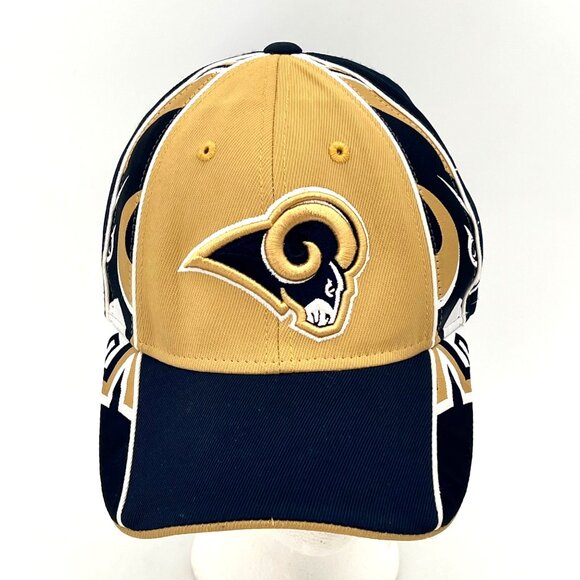 Reebok NFL St. Louis LA Rams Cap Hat Navy & Gold Fitted Stretch Elastic OSFA - Picture 1 of 15